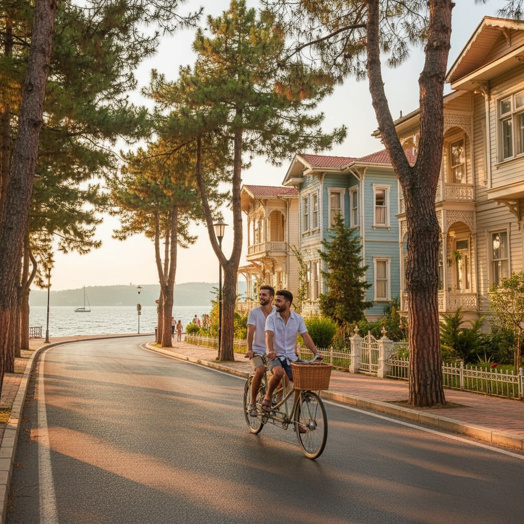Büyükada'da bisikletli çift çekimi