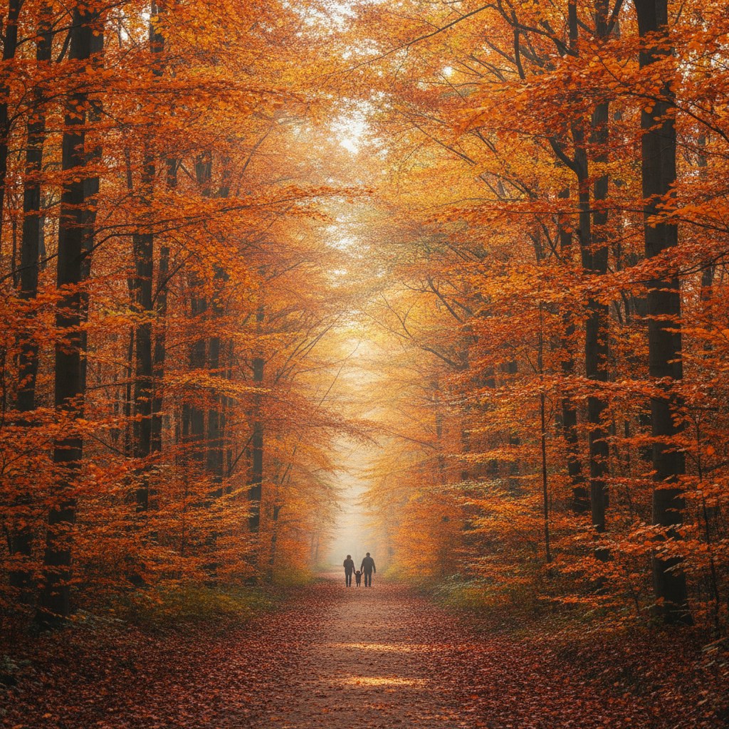 Belgrad Ormanı sonbahar yaprakları arasında aile fotoğrafı